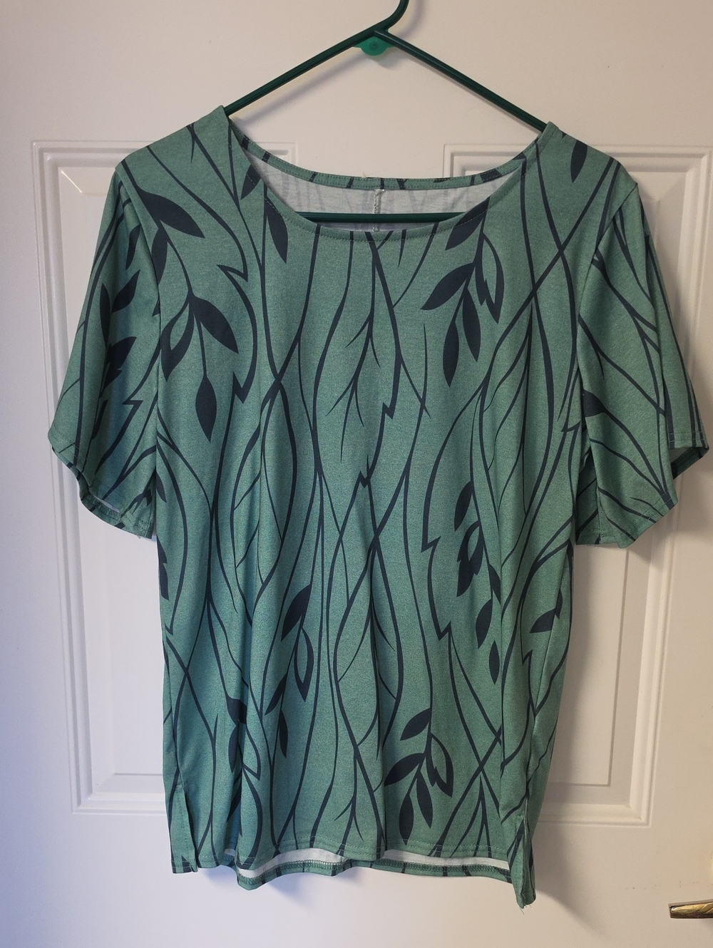 Women's Teal Short-Sleeve Leaf-Print Tee